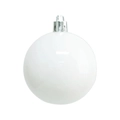 Glossy white Christmas ball ornament with silver metal cap and hanging loop for tree - Bright White