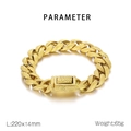 Macro shot of 220mm gold stainless steel heavy Cuban chain bracelet with textured finish - Gold (KB182884-KJX)