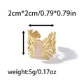 Golden hollow leaf ring with pink oval moonstone and adjustable open band design - Adjustable Open / Gold-Pink Butterfly Hollow