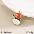 Pendentif chat de Noël en acier inoxydable doré avec chapeau rouge et émail coloré - Chat avec Bonnet de Noël (KLJ10366-ZLA)