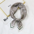 Leopard print silk scarf with green contrast border in an elegant ring knot style - 28 Small Leopard Frame Green