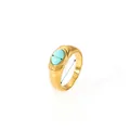 Vintage-Ring aus 18K vergoldetem Edelstahl mit einem polierten ovalen Türkis-Stein - Gold Oval Türkis Stil (YYR023170-G-8)