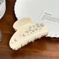 Eleganter cremeweißer Haarklammer mit Perlen und Strasssteinen für edle Hochsteckfrisuren - 8.6cm / Creme