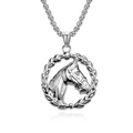 Collana d'argento con ciondolo testa di cavallo in ghirlanda e catena a maglie tonde - Set Collana Argento / 3.5mm*60cm