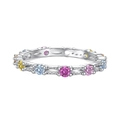 S925 Sterling Silver ring with colorful yellow, pink, and blue zircon gemstones - Multicolor Round Zircon Style (DY120739)