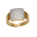 Adjustable gold plated ring with rectangular pave zircon inlay and ribbed band style D - Style D-Gold Rectangle Texture