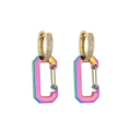 Rainbow plated safety pin earrings with micro-paved cubic zirconia and gold finish - Small Gold Rainbow 1 Pair