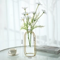 Modern gold geometric metal vase with glass tube and white flowers, 21cm height - Tall Round Vase + 2 White Daisies / Gold