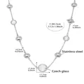 Silver stainless steel necklace with faceted clear round Czech glass beads and balls - 44+5cm / Steel White Glass Stone