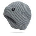 Grey ribbed knit winter beanie for men with snowflake patch and warm fleece lining - Light Gray Single Hat