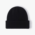 Classic ribbed knit beanie in solid black color for winter outdoor warmth - One Size / Black