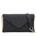 Elegante borsa a bustina nera glitterata con catena dorata e finitura brillante - Nero