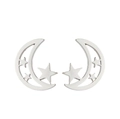 Elegant silver star and moon hollow earrings set displayed on a clean white background - Star & Moon Hollow / Steel