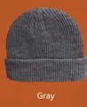 Classic dark grey ribbed knit beanie hat with cuff in solid color for winter warmth - One Size / Gray