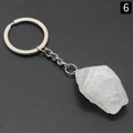 Natural white crystal quartz stone keychain with irregular raw stone and silver ring - White Crystal