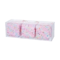 Detailed view of pink macaron foam gift boxes for Christmas tree decoration in transparent case - Small 3-Piece Set / Pink