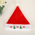 Classic red velvet Santa hat with embroidered white Christmas trees and snowflakes - Q1-8 Adult Embroidered Hat (Snowflake Tree) 30*37CM