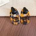 Detail view of retro leopard print resin earrings with black drop top and acrylic texture - 45# Silver Earring Post-Tortoise-Black (Retro Tortoise)
