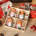 Detail der hölzernen Weihnachtsgnom-Anhänger im Set mit Geschenkbox-Hintergrund - Q-j100 Orange Hut Gesichtsloser Alter Mann 4 Quadrate