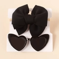 Detail of black bow nylon headband and heart-shaped sunglasses set for babies - Black Zirconia Set