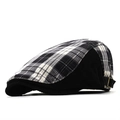 Gorra plana clásica de cuadros con visera de pana negra y hebilla lateral metálica - 56-60cm Ajustable / Negro
