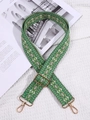 Adjustable woven shoulder strap with green and beige geometric diamond pattern and gold hooks - Green