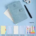 A6 loose-leaf budget planner set in vintage cyan with cat motif and accessories - A6 Snap Button/100 Sheets / Retro Green Leather Set