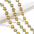 Colorful enamel daisy chain with golden base for DIY necklaces and bracelets - Price per Meter / Gold-Mixed