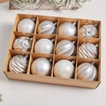 Christmas tree clear ornaments set with champagne and silver balls in 12-piece gift box - Silver (Pack of 12)