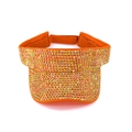 Detailed view of the orange rhinestone sun visor with adjustable velcro strap closure - Orange