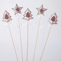 5-piece pink and purple Christmas tree and star cake toppers with white satin bows - Versatile Star and Tree Decor Picks