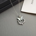 Silver chain necklace with a colorful butterfly and pearl pendant on a leather base - Iridescent Butterfly-Silver Blue 0366YL