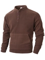 Men's dark brown slim fit polar fleece quarter-button pullover sweatshirt in size S - S / Coffee