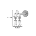 Silver titanium flat back stud with zircon pendant showing 0.52cm height dimensions - Triple Round Rectangular Drop Style (0193-3#) / Silver