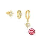 Gold plated S925 sterling silver earring set with star charms and sparkling zircons - 3Pcs Set-Gold Star