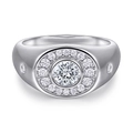 925 sterling silver halo ring with central round zircon and small side stones - Tl-388