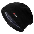 Berretto invernale in maglia con calda fodera in pile grigio e toppa logo nera - Nero