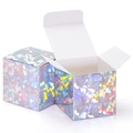 Holographic silver laser folding square gift box set with geometric pattern - Diamond Silver