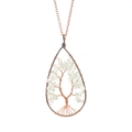 Copper tree of life teardrop necklace with pale green crystal stone wire wrapping - Clear Quartz with Chain
