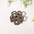 Matte coffee flower hair claw clip with internal metal spring on white background - Hollow Five-Petal Flower - Matte Deep Coffee
