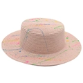 Close-up of wide brim straw hat with artistic colorful spray paint and graffiti details - One Size [Boater Straw Hat] / Graffiti (Pink)