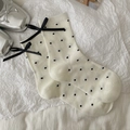 Calze bianco crema a pois neri con fiocchi di nastro di raso per un look vintage - Taglia unica / Crema Pois Nastro