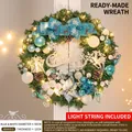 Ghirlanda di Natale blu e bianca con pigne, luci LED e scritta Merry Christmas - 50cm Blu Bianco