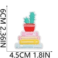 Detailed view of cactus and books embroidered patch showing 6x4.5cm size measurements - Style 5 (Cactus Books)