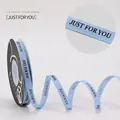 1cm light blue printed grosgrain ribbon with Just For You text for gift wrapping - 1CM Grosgrain Ribbon [Blue just] 40 Yards
