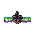 Sparkling Mardi Gras headband with purple fleur-de-lis and green gold sequins - Mardi Gras Sequin Armband/Headband-Fleur-de-lis D