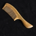 Natural green sandalwood hair comb with a thick round handle and fine teeth design - Style 4/Length 20cm