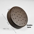Dark walnut round wooden piercing display base with dimensions 89.3mm and push-in holes - Style 6-Pin Type / Threadless Push-in