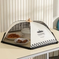 Round 80cm foldable food cover in cream white with black checkered trim for 6-8 plates - Round 80cm Lattice Style