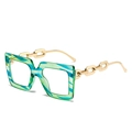 Green and blue marble square glasses with gold metal chain temples in stylish design - Green Frame